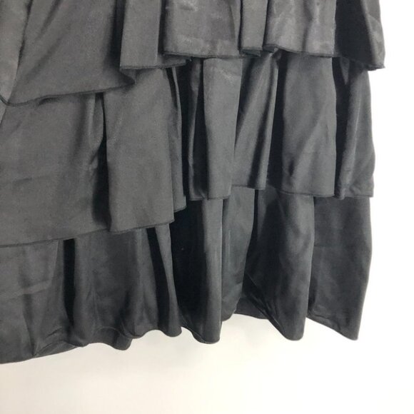 Black satin finish tiered spaghetti strap mini dress - Picture 8 of 14